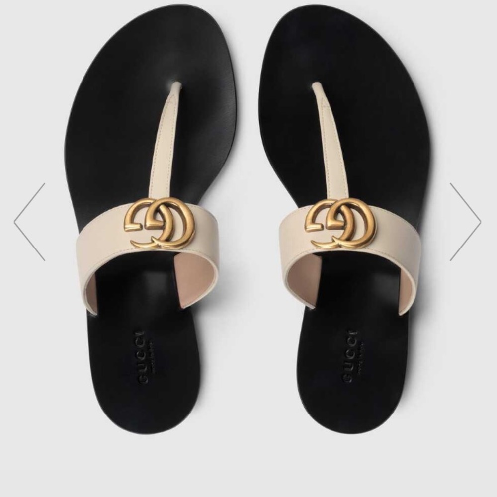 2019 GUCCI SANDALS leather thong with double G